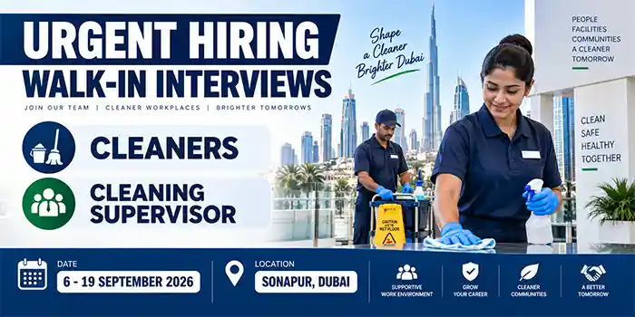 URGENT HIRING – WALK-IN INTERVIEWS! Cleaning Supervisor & Cleaners Jobs in Dubai 2026